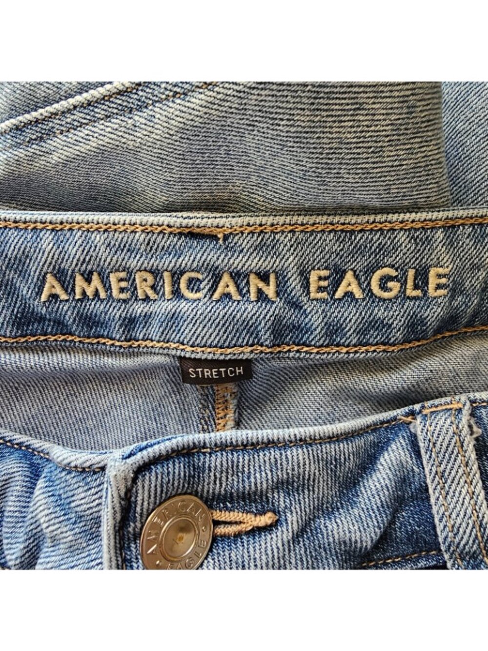 American Eagle Mom Straight Jeans Womens 14 Blue High Rise Denim Stretch - Picture 9 of 9
